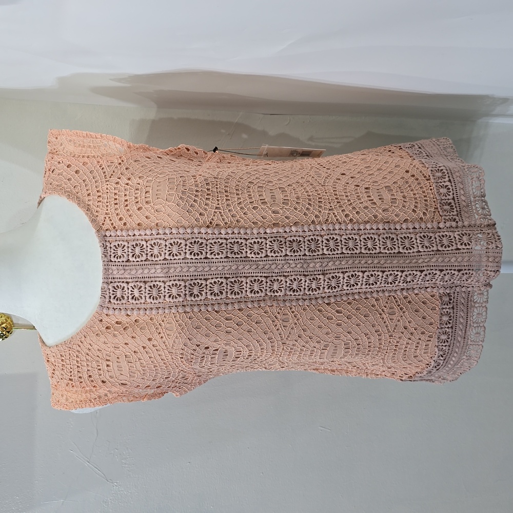 Womens Peach Lace Short Sleeve Pullover Blouse Size Small Petite NWT